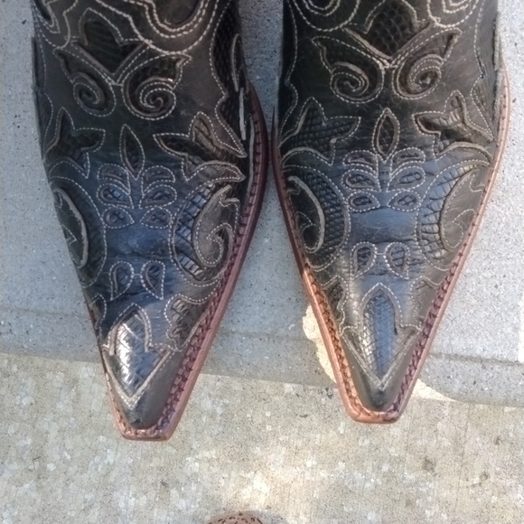 CORRAL C2108 black distressed snip toe cowgirl boots exotic lizard inlay sz 9.5 - Picture 4 of 16